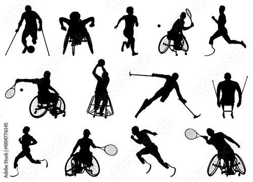 Sports.Set of silhouettes of disabled athletes of different sports.Vector illustration.