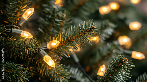 Close-up of Christmas Lights on a Garland