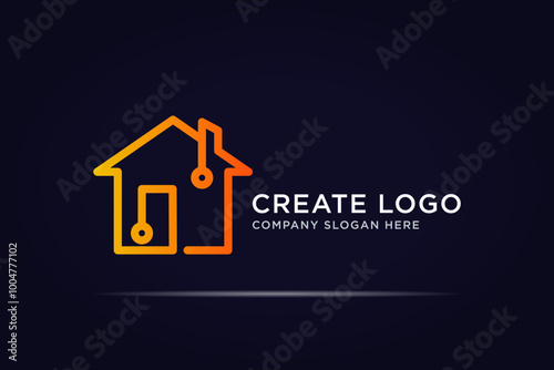 simple house technology logo design use outline concept