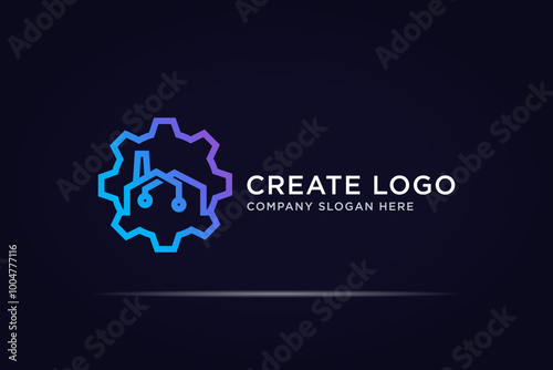 building house gear technology logo design use line concept photo