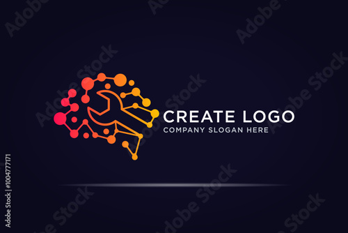 brain wrench technology logo design use dot molecule concept