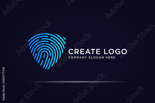 shield fingerprint technology logo use line concept