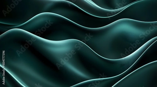 Abstract background with dark green waves, flowing lines, dark black and emerald