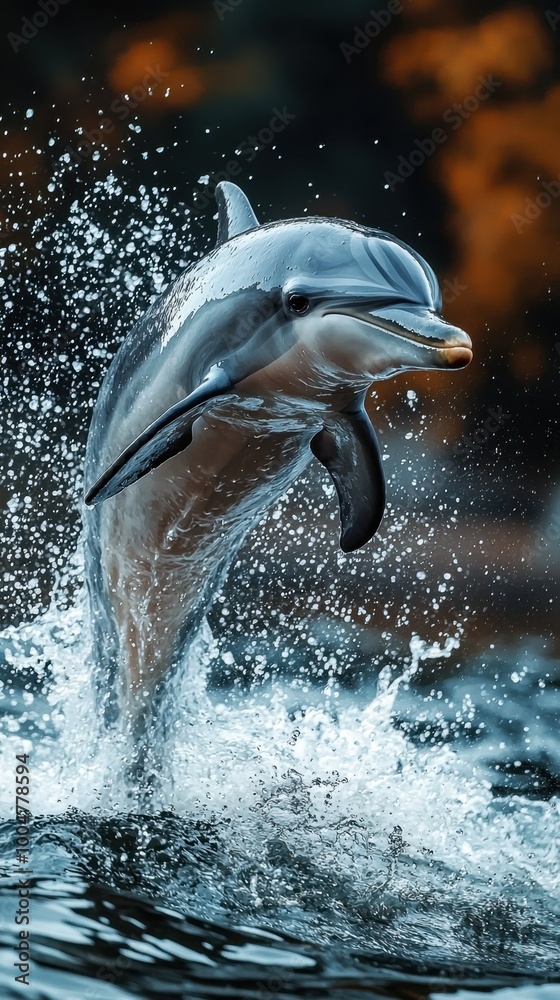 Obraz premium dolphin jumping out of the water water splash close up