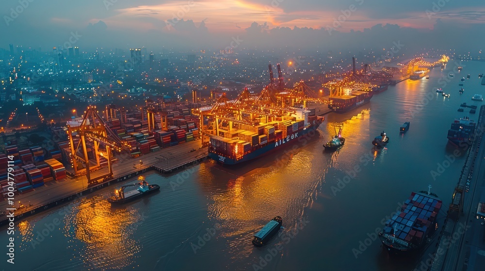 Aerial View of a Massive Container Ship Sailing the Pacific Ocean: Global Shipping, Freight Containers, Maritime Logistics, and International Trade with Vibrant Colors and Smooth Waves Aerial View of a Massive Container Ship Sailing the Pacific Ocean: Global Shipping, Freight Containers, Maritime Logistics, and International Trade with Vibrant Colors and Smooth Waves