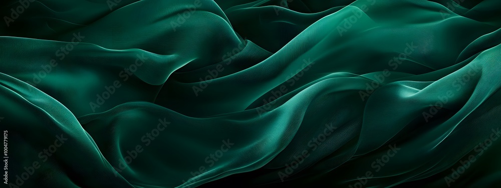 Fototapeta premium Abstract background with dark green waves, flowing lines, dark black and emerald