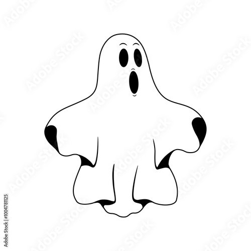 Surprised cartoon ghost without a background