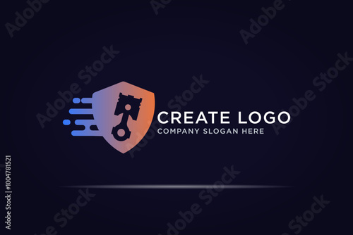 flying shield piston automotive logo design
