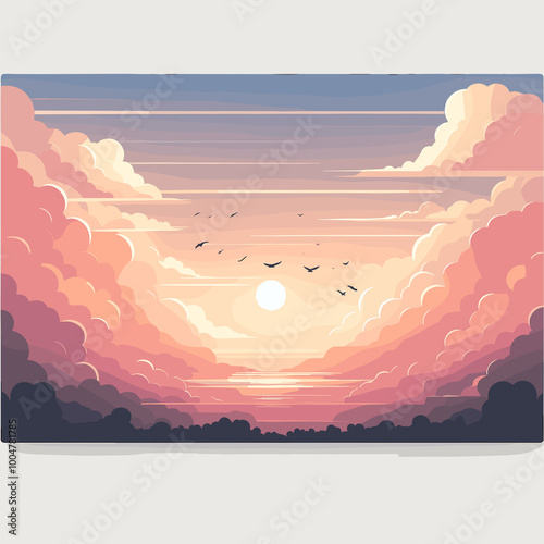 Evening Sky Flat Vector Illustration Design photo