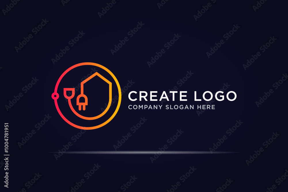 electrical house technology logo use line concept electrical house technology logo use line concept