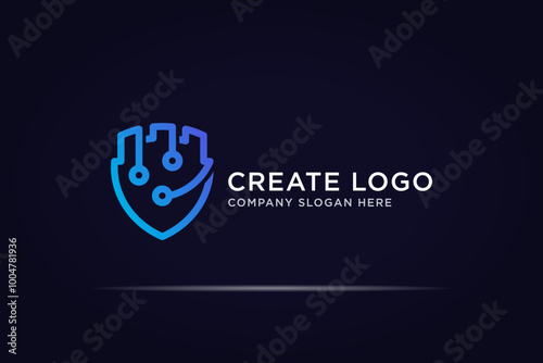 shield technology wall line logo concept