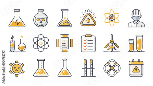 Chemistry-themed icon collection, featuring science-related symbols for education and research design