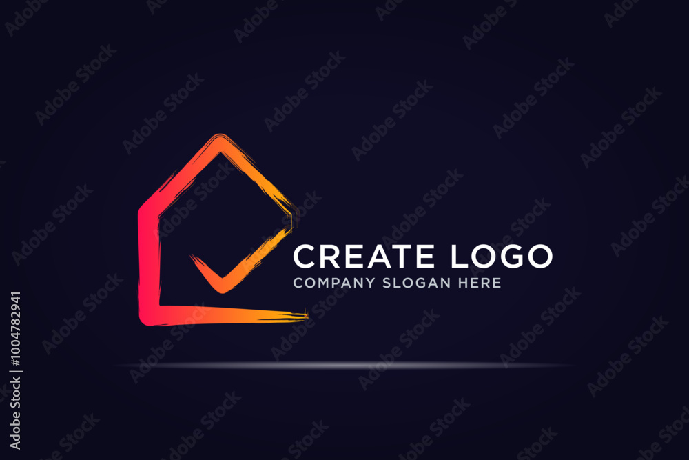 minimalist brush check mark house logo design minimalist brush check mark house logo design