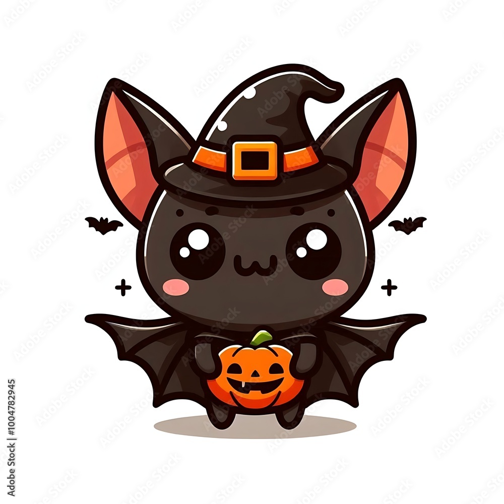 A cute flat-style illustration of a Halloween bat with a playful, cartoonish design. Ideal for Halloween decorations, kid-friendly content, and festive, fun designs. Simple and charming. 