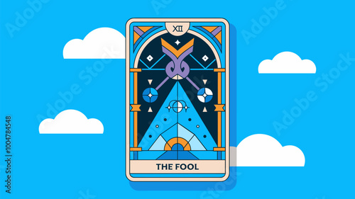 Stylized tarot card with magical motifs and geometric patterns.