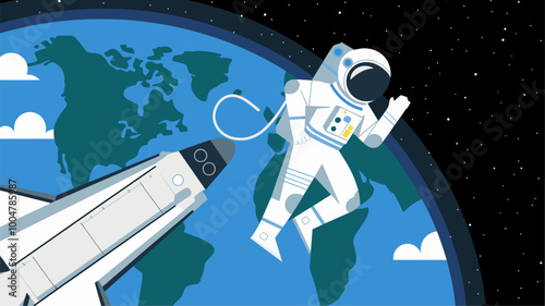 Astronaut on spacewalk, framed by Earth's curvature and vast space.