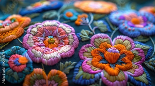 Vibrant Traditional Hungarian Kalocsa Embroidery Patterns: Hand-Painted Floral Designs on Fabric, Colorful Folk Art, Authentic Textile Craftsmanship from Hungary