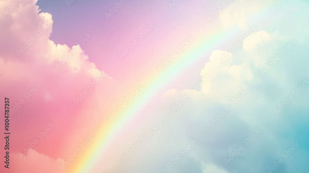 Vibrant rainbow shining through soft clouds, with a gentle pastel gradient in the sky, evoking a sense of hope and wonder, perfect for creative and positive designs. Vibrant rainbow shining through soft clouds, with a gentle pastel gradient in the sky, evoking a sense of hope and wonder, perfect for creative and positive designs.