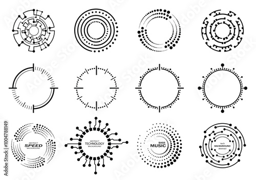 Circle digital technology. Abstract techno circle. Futuristic electronic circuit board icon. Concept of communication and high tech computer digital technology. Logo design template. Icon set. Vector