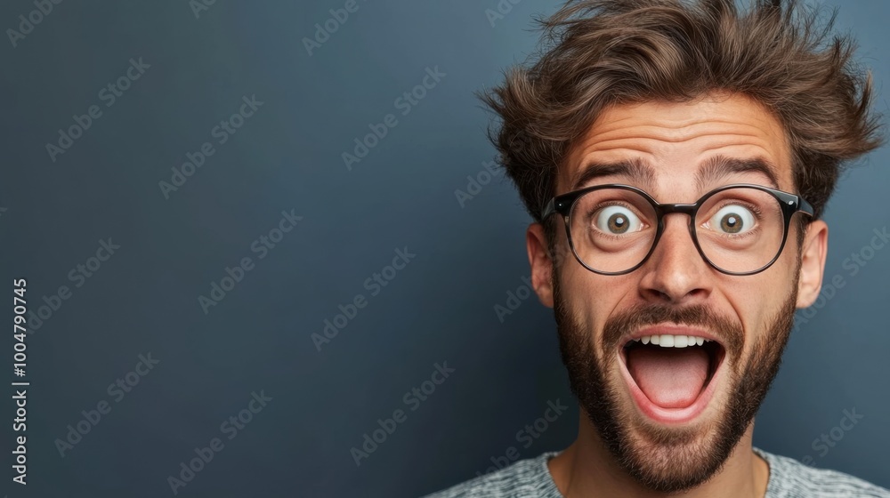 Surprised Man Raising Eyebrows with Joyful Expression Surprised Man Raising Eyebrows with Joyful Expression