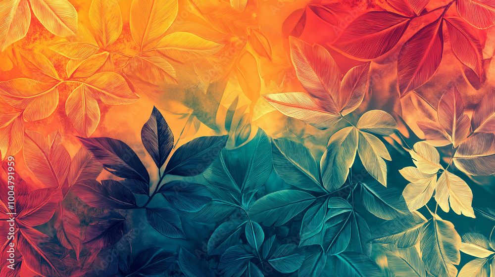 Gradient floral design in warm orange and cool blue tones, blending leaves and flowers into a harmonious and artistic background, perfect for creative or nature-themed projects. Gradient floral design in warm orange and cool blue tones, blending leaves and flowers into a harmonious and artistic background, perfect for creative or nature-themed projects.
