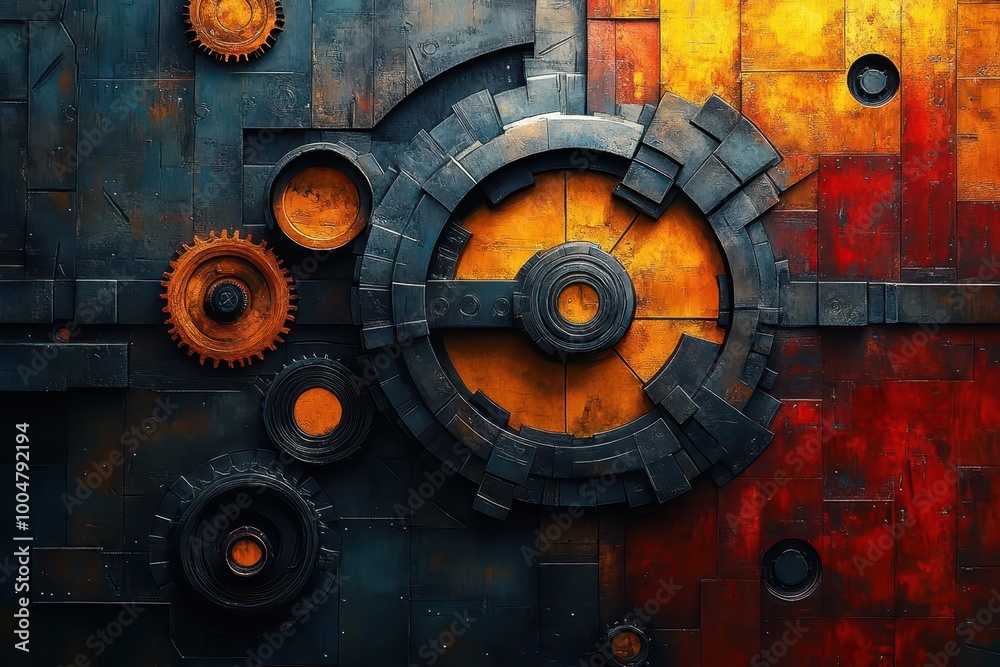 Fototapeta premium creative illustration blending technological gears in a unique design symbolizing innovation and progress the vibrant colors and intricate details create an engaging modern aesthetic
