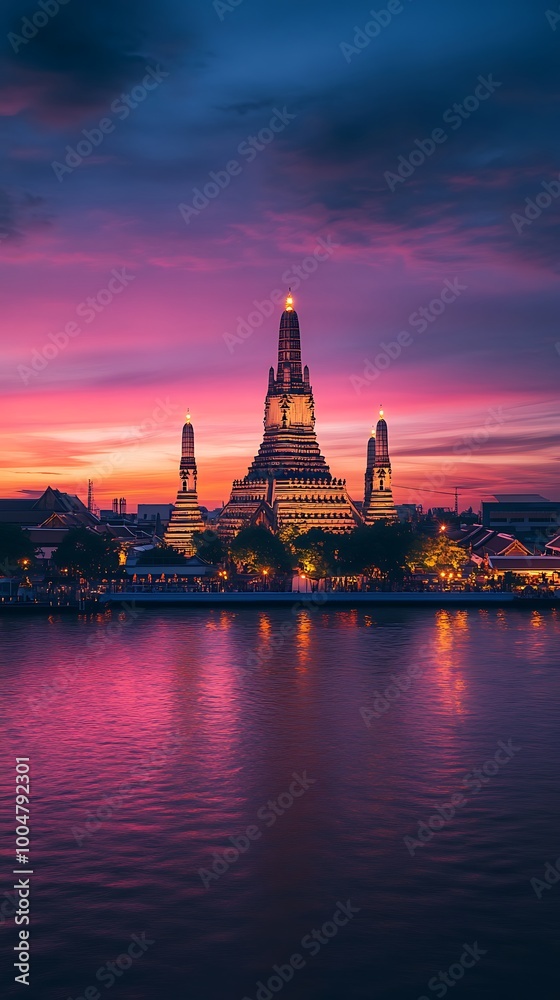 Obraz premium Iconic wat arun temple bathed in twilight glow photos
