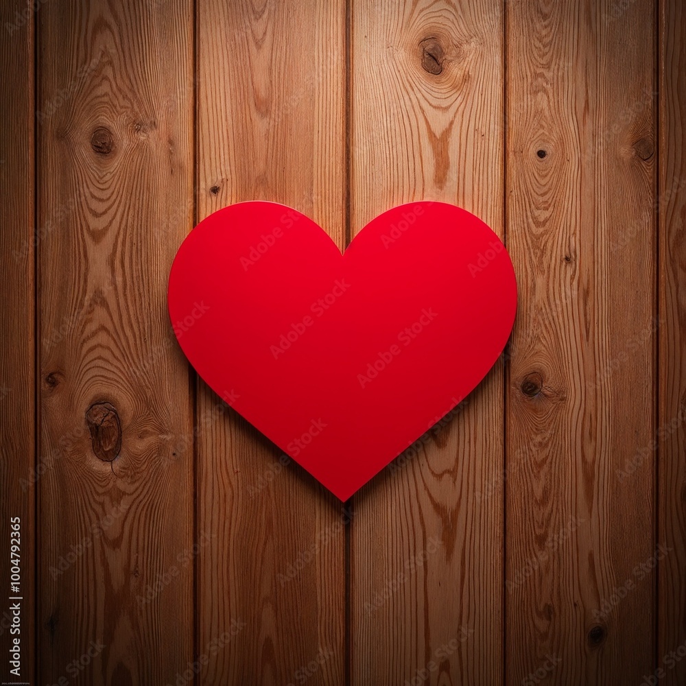 Bright red heart on a rustic wooden background symbolizing love and affection Bright red heart on a rustic wooden background symbolizing love and affection