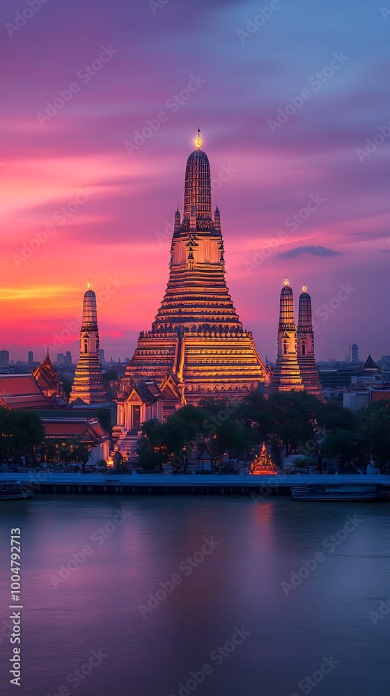 Fototapeta premium Serene twilight over wat arun temple in bangkok image