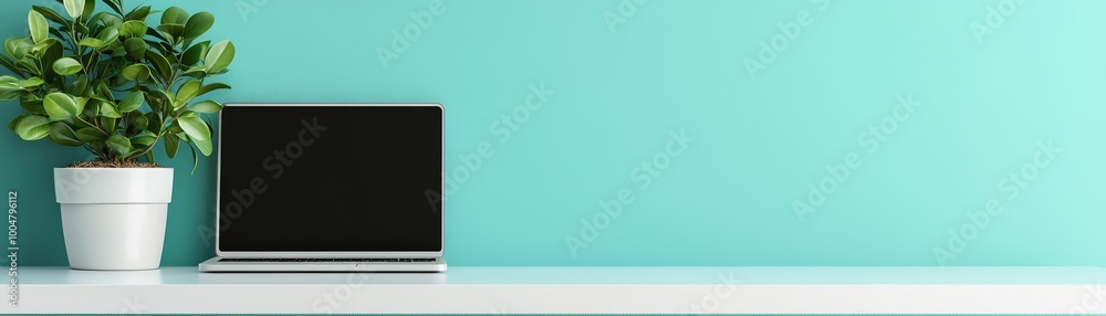 3D render of online education workspace, clean table, perspective shot