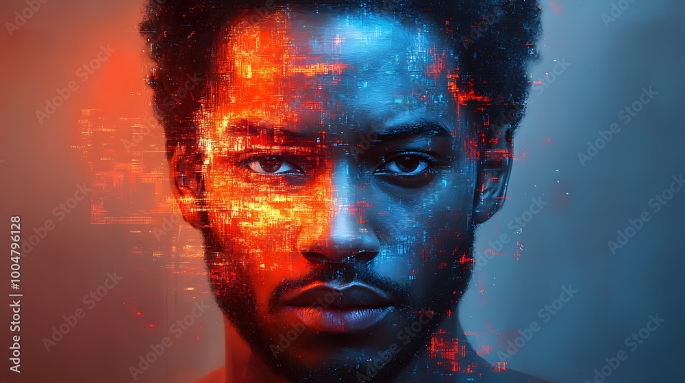 Abstract Portrait of a Man with Digital Glitch Art Effect Abstract Portrait of a Man with Digital Glitch Art Effect