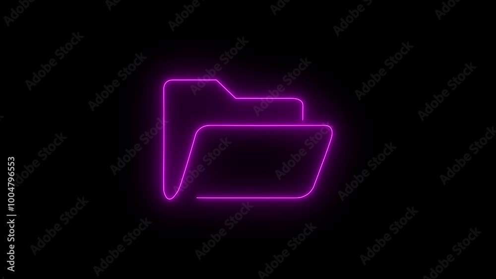 Glowing Neon Document Folder Icon on black background.  A Stylish Symbol of file manager.  Neon files and folders icon