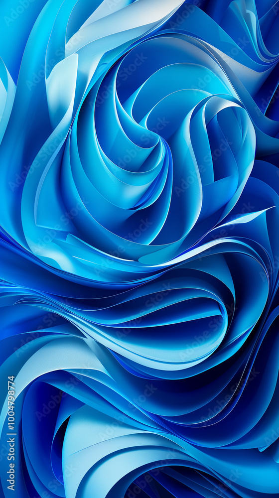 Obraz premium An abstract composition featuring swirling, layered blue shapes that create a sense of depth and movement. The smooth curves and gradients of blue tones evoke a feeling of fluidity and tranquility.