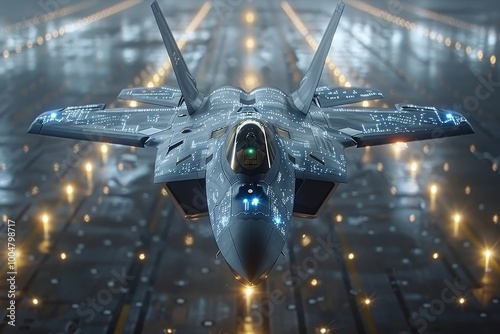 Advanced military aviation technology  fighter jets enhanced with futuristic holograms