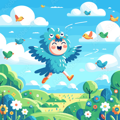 Flying Like a Bird Flat Vector Illustration Design