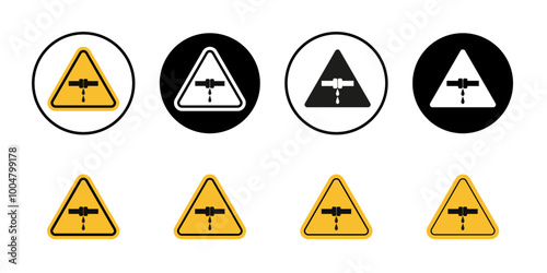 Caution safety leak of water or chemical material sign Collection of flat thin outline vector