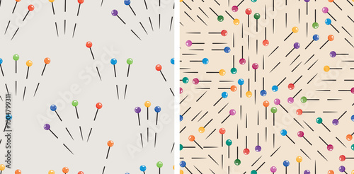 Seamless patterns of drawn colorful sharp sewing pins, backgrounds, wallpaper,paper, textile, wrapper