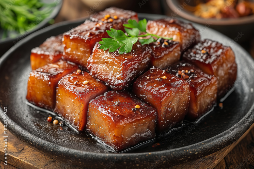 Indulge in tender and flavorful braised pork belly with rich sauce, perfect for celebrating authentic culinary traditions in a cozy setting Indulge in tender and flavorful braised pork belly with rich sauce, perfect for celebrating authentic culinary traditions in a cozy setting