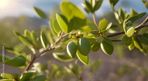 Jojoba plant and jojoba seed oil 4k animation