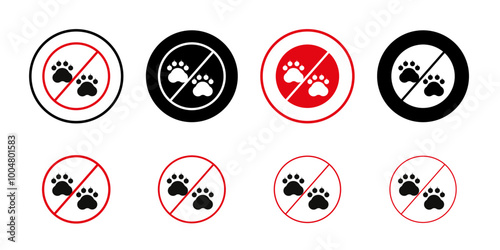 Forbidden dog pet sign Collection of flat thin outline vector