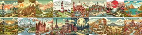 Funny cartoon landscapes. AI generated illustration