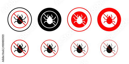 Mite in the prohibition sign Collection of flat thin outline vector