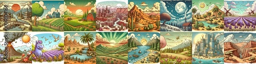 Funny cartoon landscapes. AI generated illustration