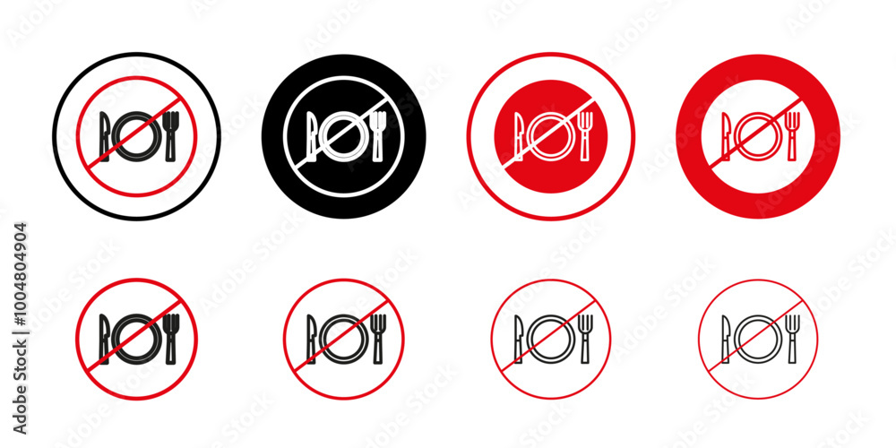 No eating sign Collection of flat thin outline vector No eating sign Collection of flat thin outline vector