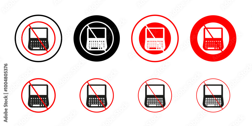 No laptop sign Collection of flat thin outline vector No laptop sign Collection of flat thin outline vector