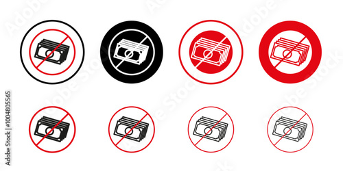 No money sign Collection of flat thin outline vector