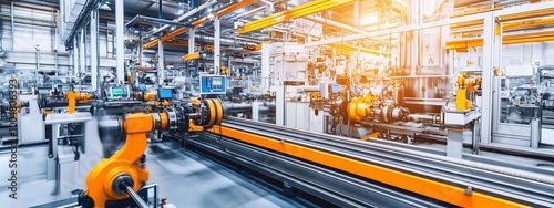 High-tech manufacturing facility with robotic arms and advanced machinery during daylight operations