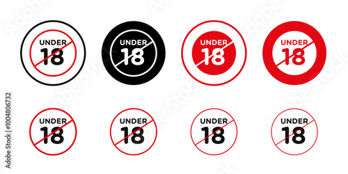 No under eighteen sign Collection of flat thin outline vector