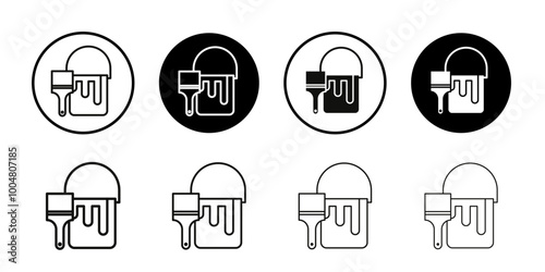 Paint bucket and paint brush icon Collection of flat thin outline vector
