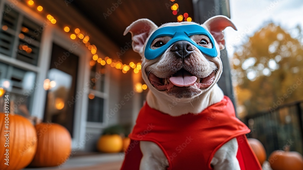 Dog in a super hero costume. Dog in a super hero costume.